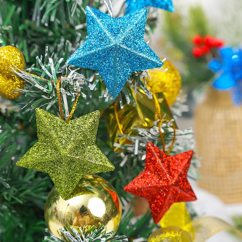36/6 szt. Xmas Glitter Stars Ornaments Pentagram Wiszące zawieszki na choinkę Prezenty noworoczne Xmas Wedding Party Home Decoration