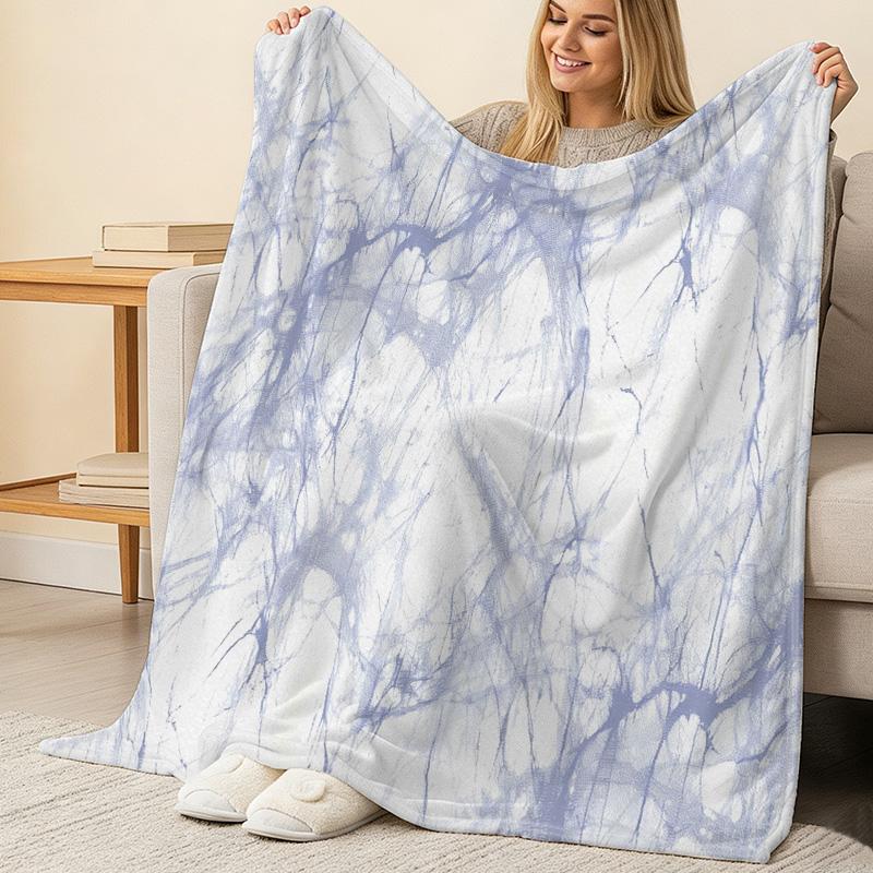 Printed Flannel Blanket - Soft Warm Marble Pattern, Cozy for Home Couch Dorm, Christmas Halloween