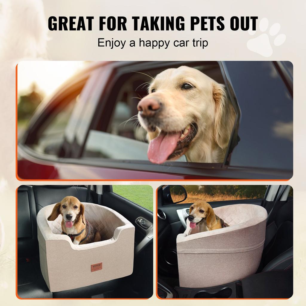 VEVOR Hunde Autositz, Wasserdichter Hundeerhöhungssitz für Auto mit einer Aufbewahrungstasche, Clip-On Sicherheitsleine und Schwammfüllung