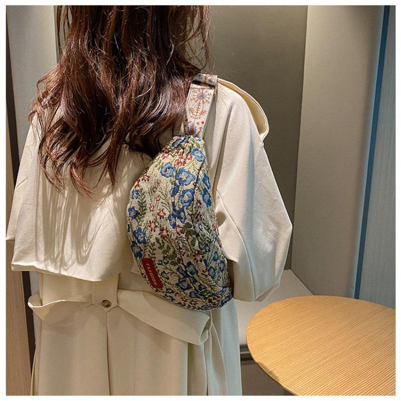 Retro bavlněná crossbody taška pro ženy Street Style ledvinka Hrudní ramenní taška