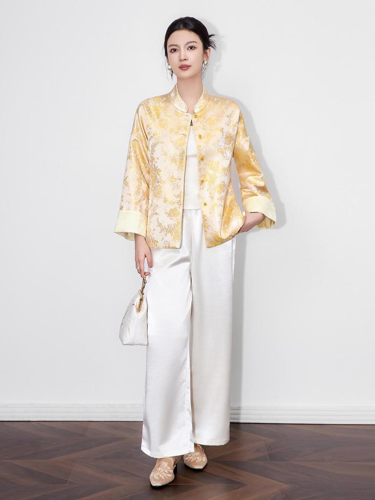 Ruicai Reversible Gold Thread Jacquard Jacket - Women's Autumn Style