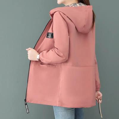 Primavera otoño moda mujer bombardero chaqueta bolsillo cremallera con capucha dos lados prendas de vestir suelta de talla grande rompevientos Mujer
