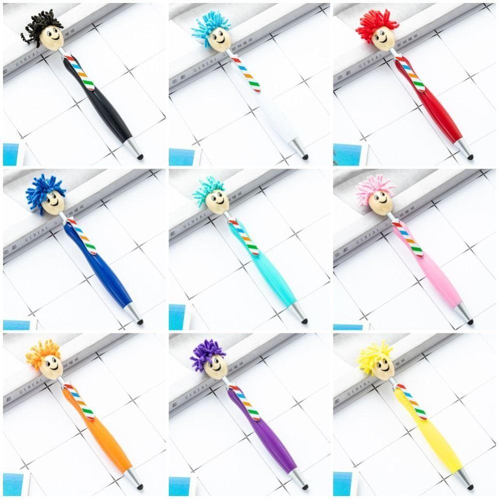 Facial Expression Painting Ballpoint Pens Smiling Face Plush Hair Mop Head Pen  Marking Drawing