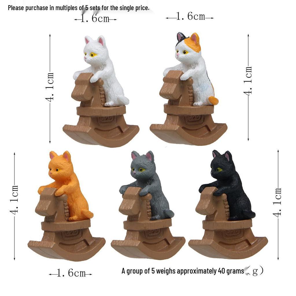 Cute Kitty Cat Rocking Horse Figurine for Micro Landscape and Desktop Decor