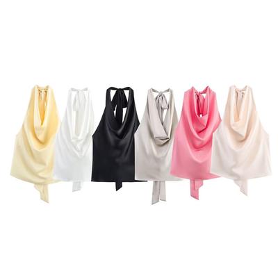 European & American Style Women's Sexy Halter Neck Silk Satin Top