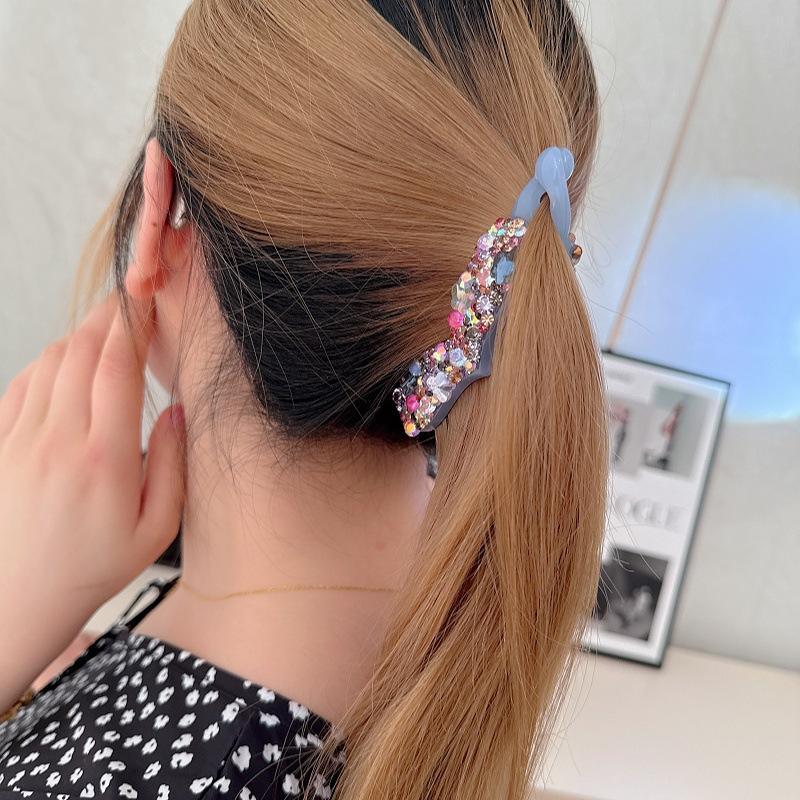 Neue Haarnadel mit luxuriösen farbigen Strasssteinen, Pferdeschwanz-Klammer, elegantes und raffiniertes Haaraccessoire, Haarspange