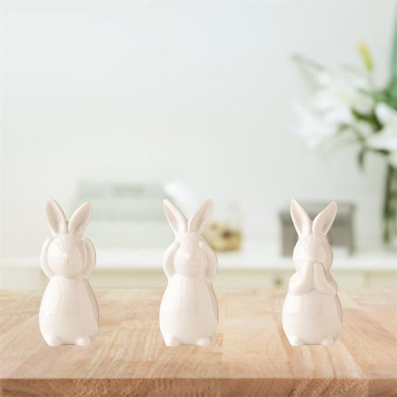 Osterhasen Figuren Set mit 3 Stück Niedliche Keramik Hasenstatue Osterhasen Dekorationen für Zuhause Feiertag