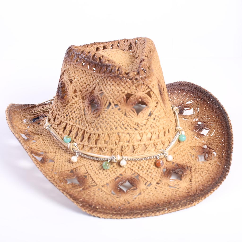 Beliebter europäischer und amerikanischer klassischer hohler westlicher Cowboyhut Herren- und Damen-Mode Urlaubs-atmungsaktiver Sonnenschutz-Strohhut