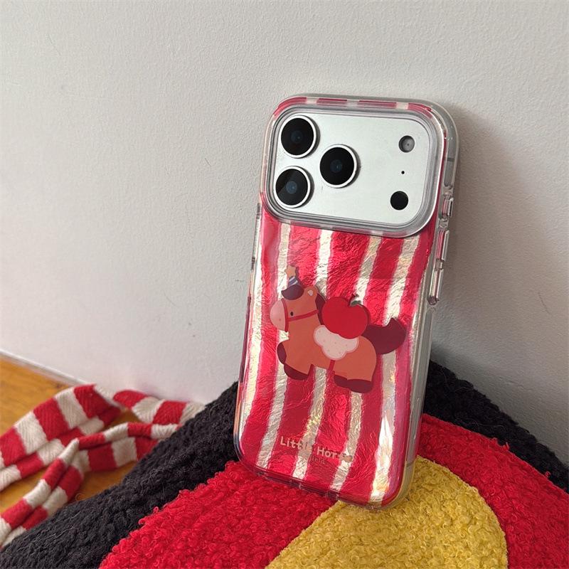 High-End Red Striped Apple Pony iPhone Case for 17, 16 Pro Max, 15, 14 iPhone 14