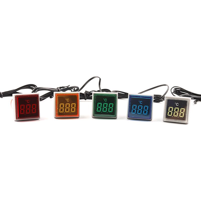 22mm Round Square LED Digital Thermometer Signal Lights Temperature Meter Detector Sensor -20-199 Celsius 50-500V AC