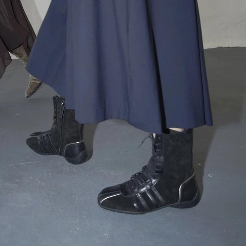 Women's Ballet Dance Shoes Boots Thi Bot 2025 New Genuine Leather Lace-Up Retro Ort Boots Korean Sle Spring