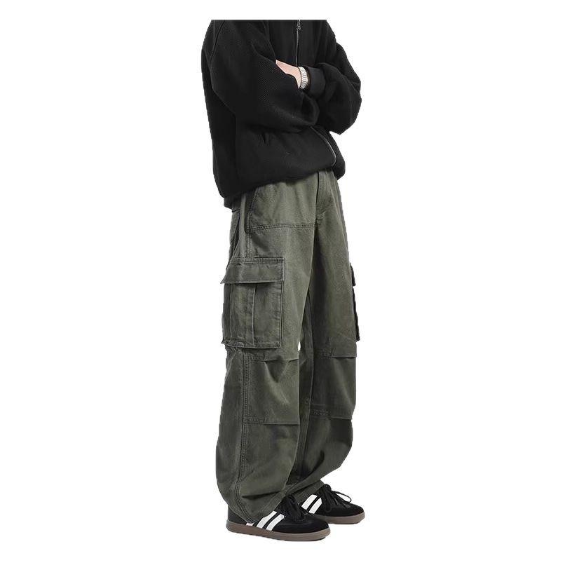 Men's Retro Punk Cargo Pants - Spring/Autumn 2025, Multi-Pocket, Heavyweight, Loose Fit, Straight Leg, Casual.