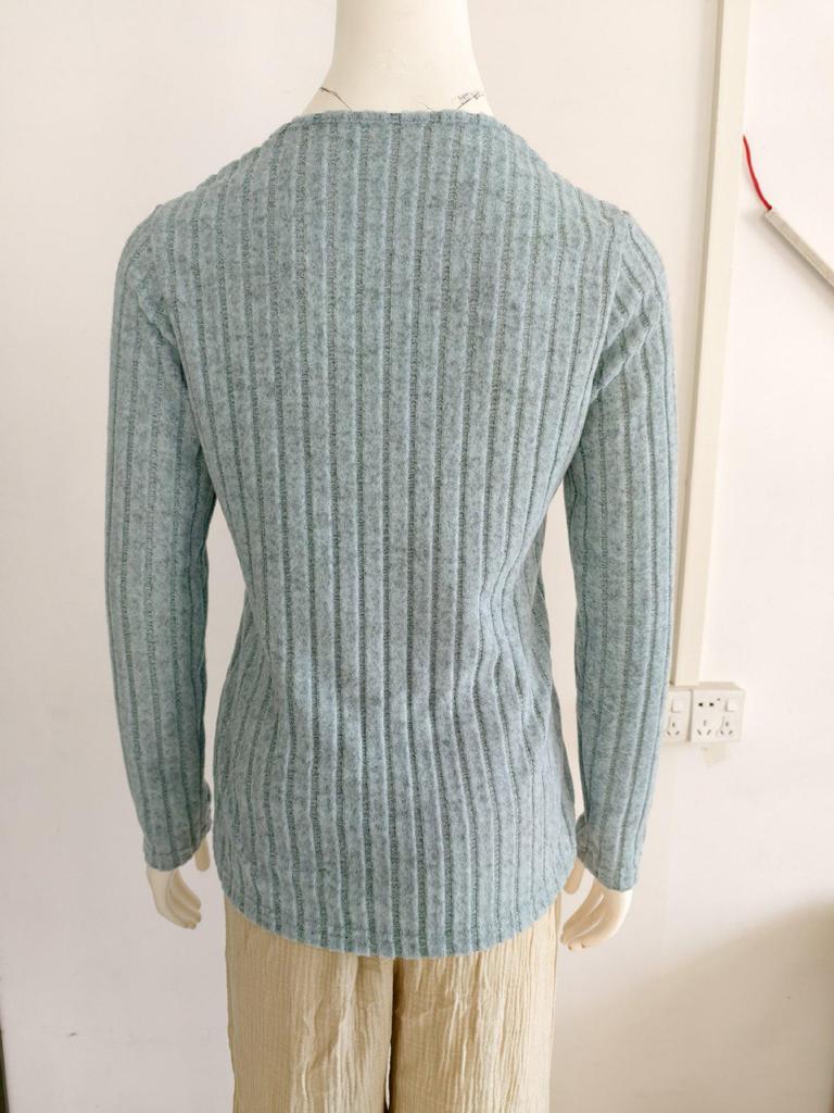 2025 Women's European & American Style V-neck Ribbed Casual Slim Fit Long Sleeve Autumn/Winter T-shirt