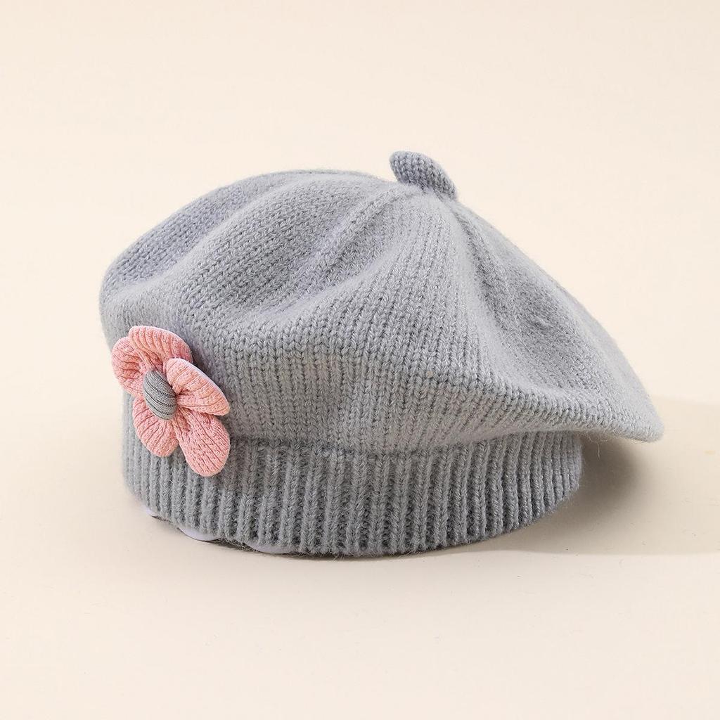 Autumn & Winter Children's Wool Beret with 3D Flower Design