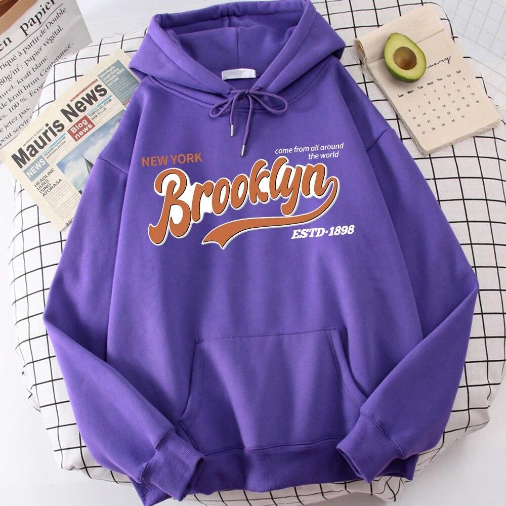 

Женская толстовка с длинным рукавом Brooklyn New York Estd 1898 Толстовки в стиле хип-хоп Свободные мягкие флисовые спортивные костюмы для творчества Качественная графика Одежда