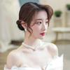 Elegant Retro Pearl Choker Necklace & Diamond Earrings Bridal Set