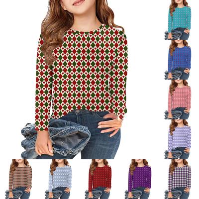 Mädchen Langarm T-Shirts Kinder Herbst Tops Rundhalsausschnitt Muster Gedruckt Basic Tees 5-14Y