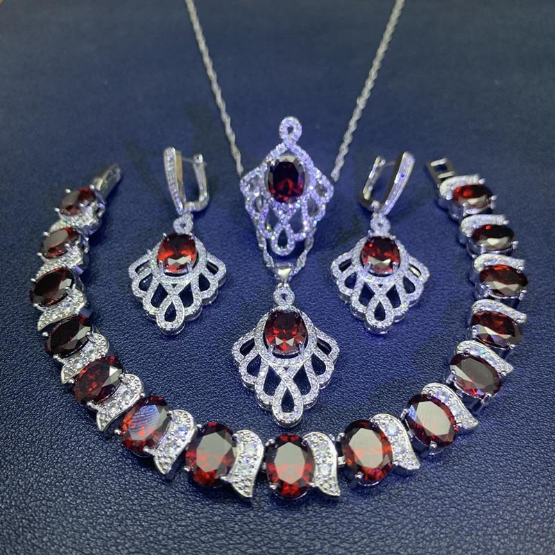 Pink Multi Colored Zircon Set Wedding Engagement Jewelry Four Piece Set Ladys Zircon Bracelet