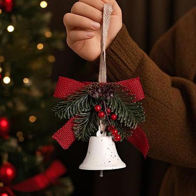 Christmas Bell Decoration Bowknot Decor Hanging Decorative Bell With Pine Branches Red Fruits Indoor Outdoor Hanging Ornament