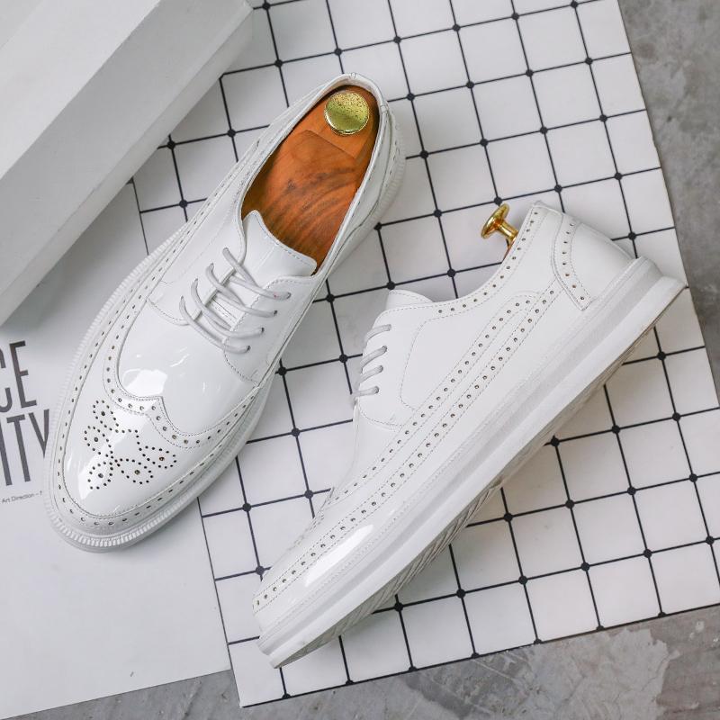 Pantofi de Nuntă Albi din Piele la Modă Pantofi Brogue de Lux pentru Bărbați Pantofi din Piele Lăcuită Grace Negru Pantofi de Banchet de Afaceri Pantofi de Seară