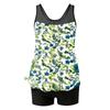 Women’s Two Piece Tankini Set with Floral Print Sleeveless Top and Solid Shorts for Beach Pool Swimwear