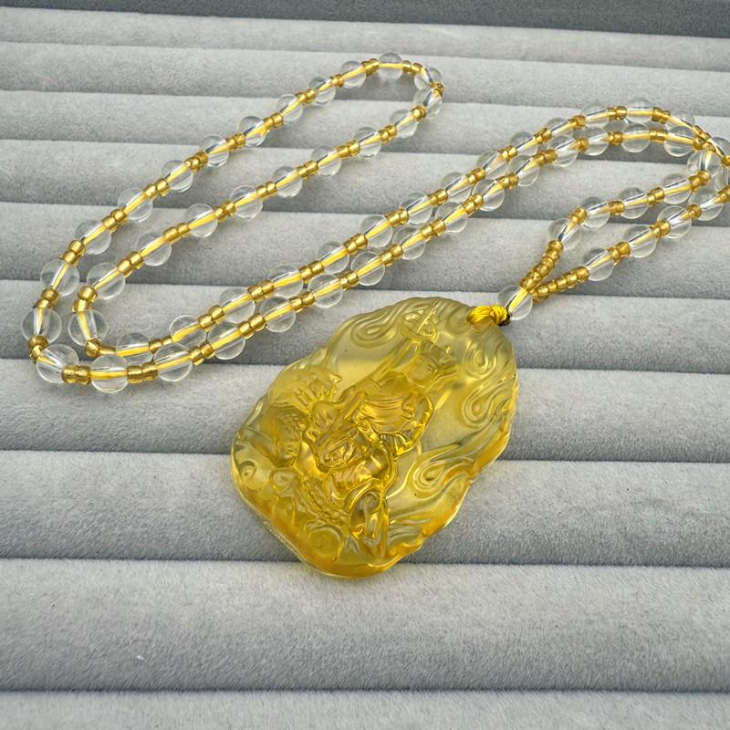 Lace Jizo Bodhisattva Birth Year Guardian Pendant Necklace for Men & Women, Yellow Water Zodiac Design.