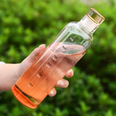 500ML Wasserflasche Große Kapazität Glasbecher mit Zeitleiste Auslaufsicher Trinkflasche Zuhause Reise Transparent Milchsaftbecher Geschenke
