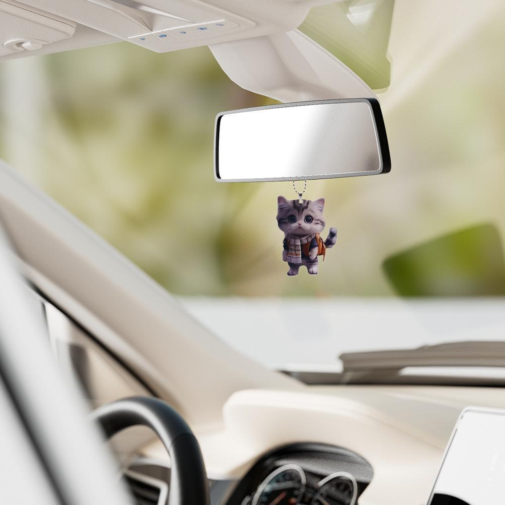 Car Pendant Hanging Ornament With Chain Realistic Animal Cat-Shaped 2D Pendant Rearview Mirror Hanging Decor Car Accessories