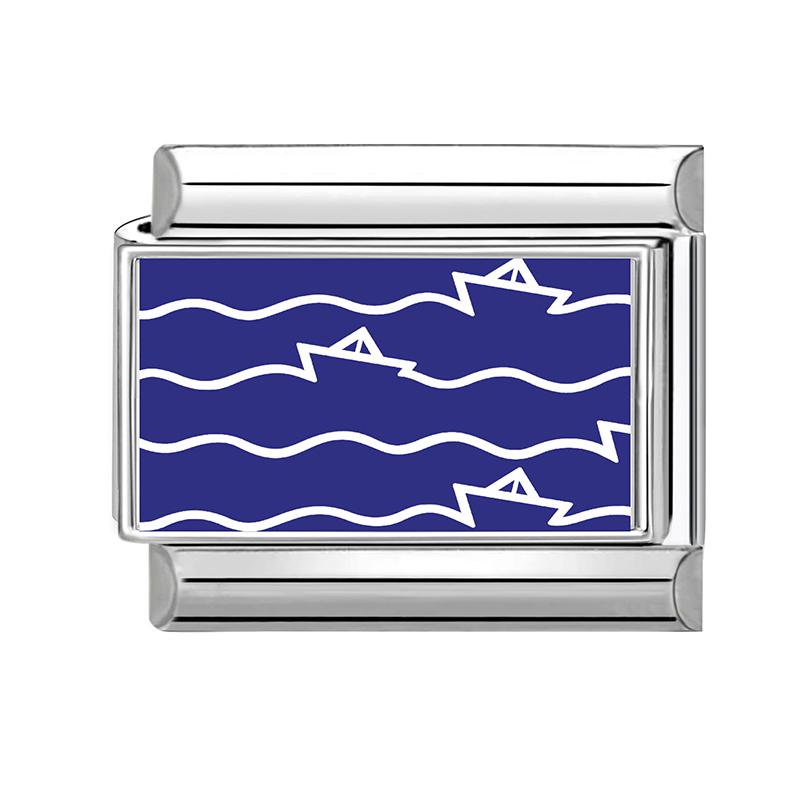 Fashion Blue Series Seaside Scenery Seawave Sailing Italian Charm Links Fit 9mm Stainless Steel Bracelet Jewelry DIY Making