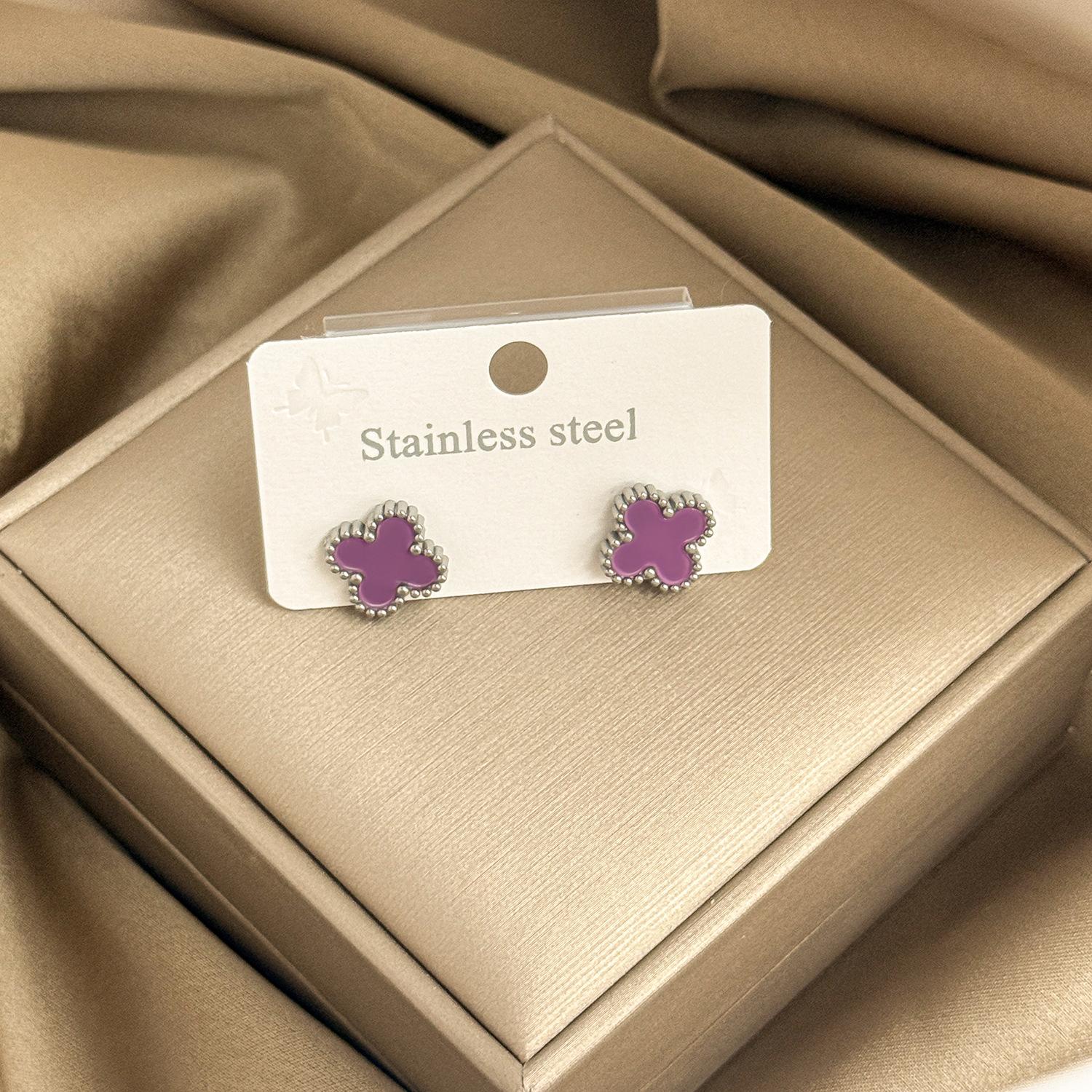 

13mm Four-leaf Clover Earrings 18K Vacuum Electroplating Non-fading Ladies Earrings