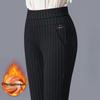 Fleece Lined Thick Straight Pants, Women's Long Pants With High Elasticity, Middle,aged Mom Pants, Casual Plus,size Nine,point Striped Women's Pants