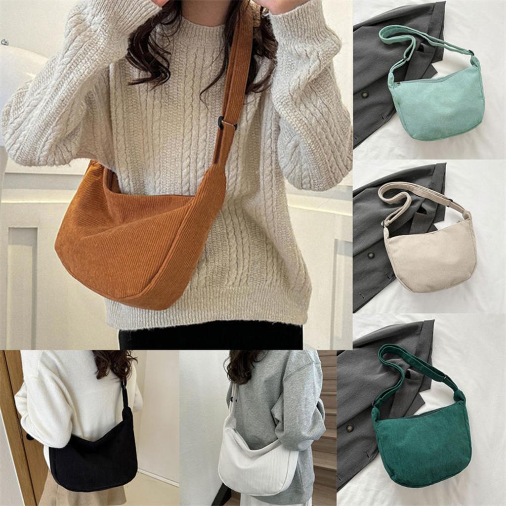 Corduroy Shoulder Bags Minimalist Crossbody Bag Women's Handbags Fashion Fabric Underarm Bag Solid Color Zipper Female Handbag