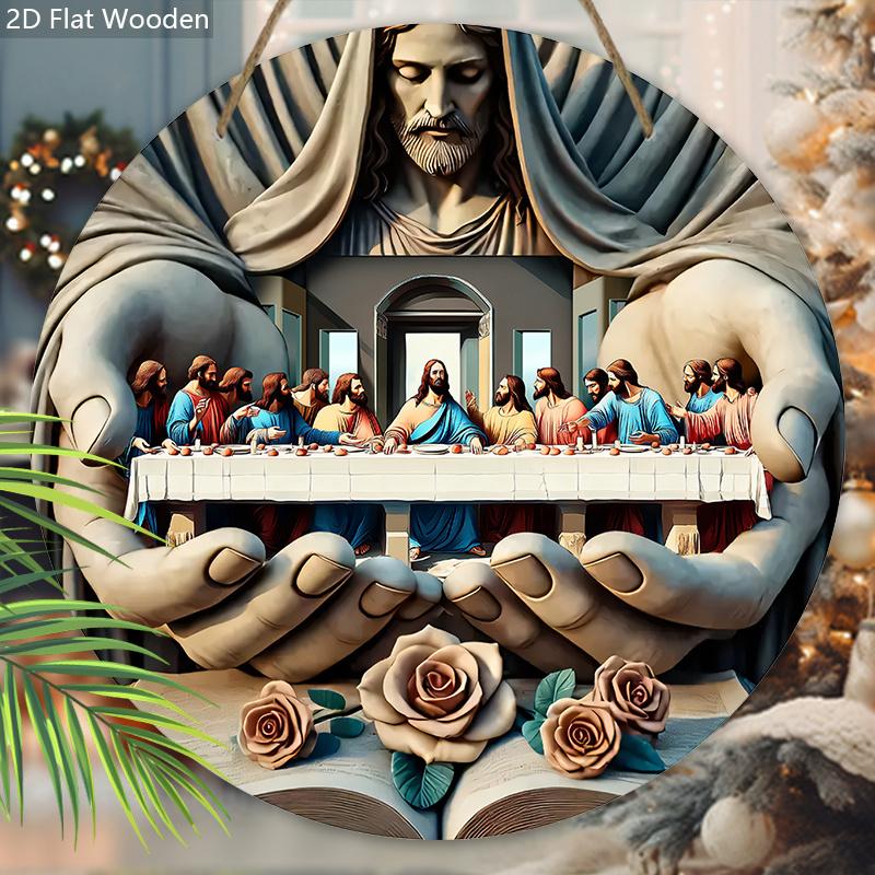 Klassisches Holzschild zum Thema Das letzte Abendmahl - Dekorative Plakette - Vielseitiges künstlerisches Schild für Wohnzimmer, Zuhause