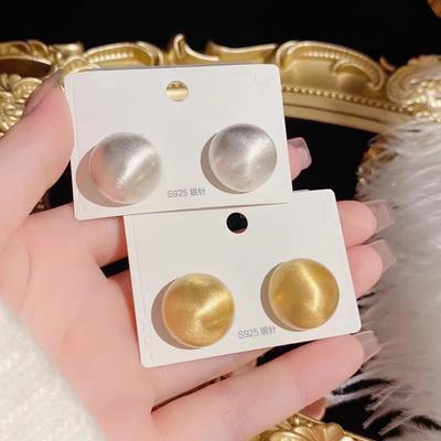 S925 Silver Needle Metal Brushed Round Stud Earrings for Women - Simple and Elegant, Fashionable Ear Jewelry
