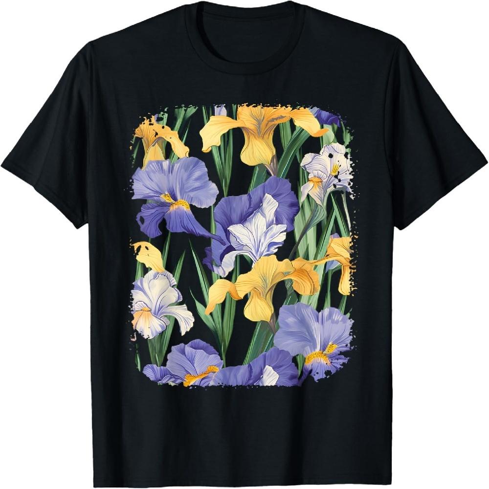 Iris Flower Bouquet Plant Lover Floral Pattern Design women T-Shirt S чёрный