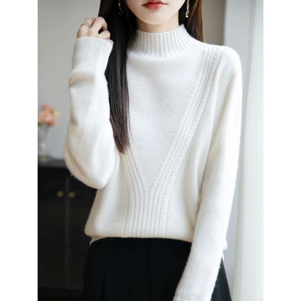 Stickad baslagertröja med halvhög krage för kvinnor, Tjock och varm tröja, Mjuk och bekväm topp för innerlager