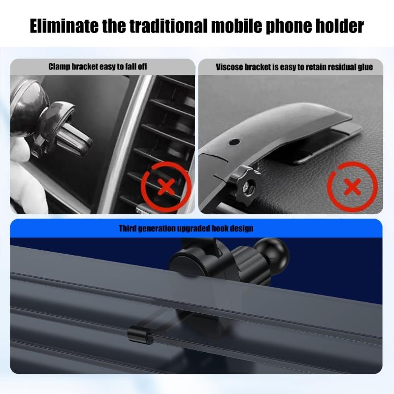 Secure Air Vent Car Phone Holder Mobile Mount with Extended Metal Hook Shockproof Easy Insertion Suitable for Smartphone