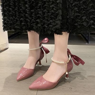 Mode Französische Perle High Heels 2024 Frühling und Herbst Neuer Stil Temperament Dünner Absatz Spitzschuhe Einfache Sandale Damen Sommer Luxusschuhe