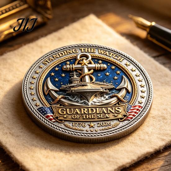 Round Challenge Coin Guardians of The Sea Coin, They Stood Watch Souvenir Engraved Keepsake Double-sided Collectible Gift for Navy Veteran