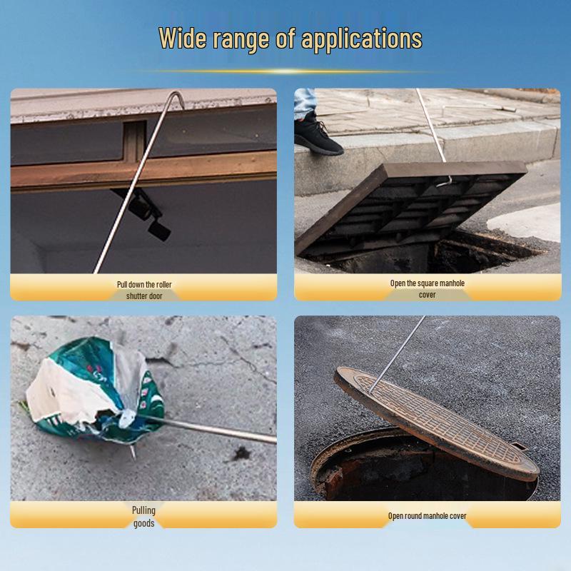 Stainless Steel Long Handle Hook for Manholes, Roller Shutters, and Cargo Pulling