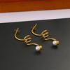 Fashionable Threaded Stainless Steel Pearl Earrings - Simple European & American Style