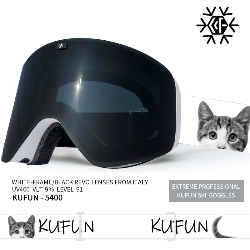 Ski and Snowboard Magnetic Goggles with Lenses and Design C.SEA Goggles, Quick-Change Anti-Fog (Black)