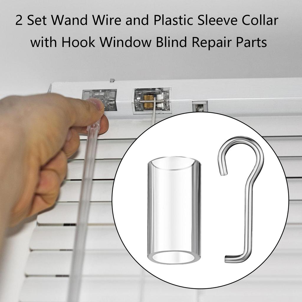 2 Set Tilt Wand Wire and Sleeve Collar for Horizontal Mini Blinds Wand Replacement with Hook Window Blind Repair Parts