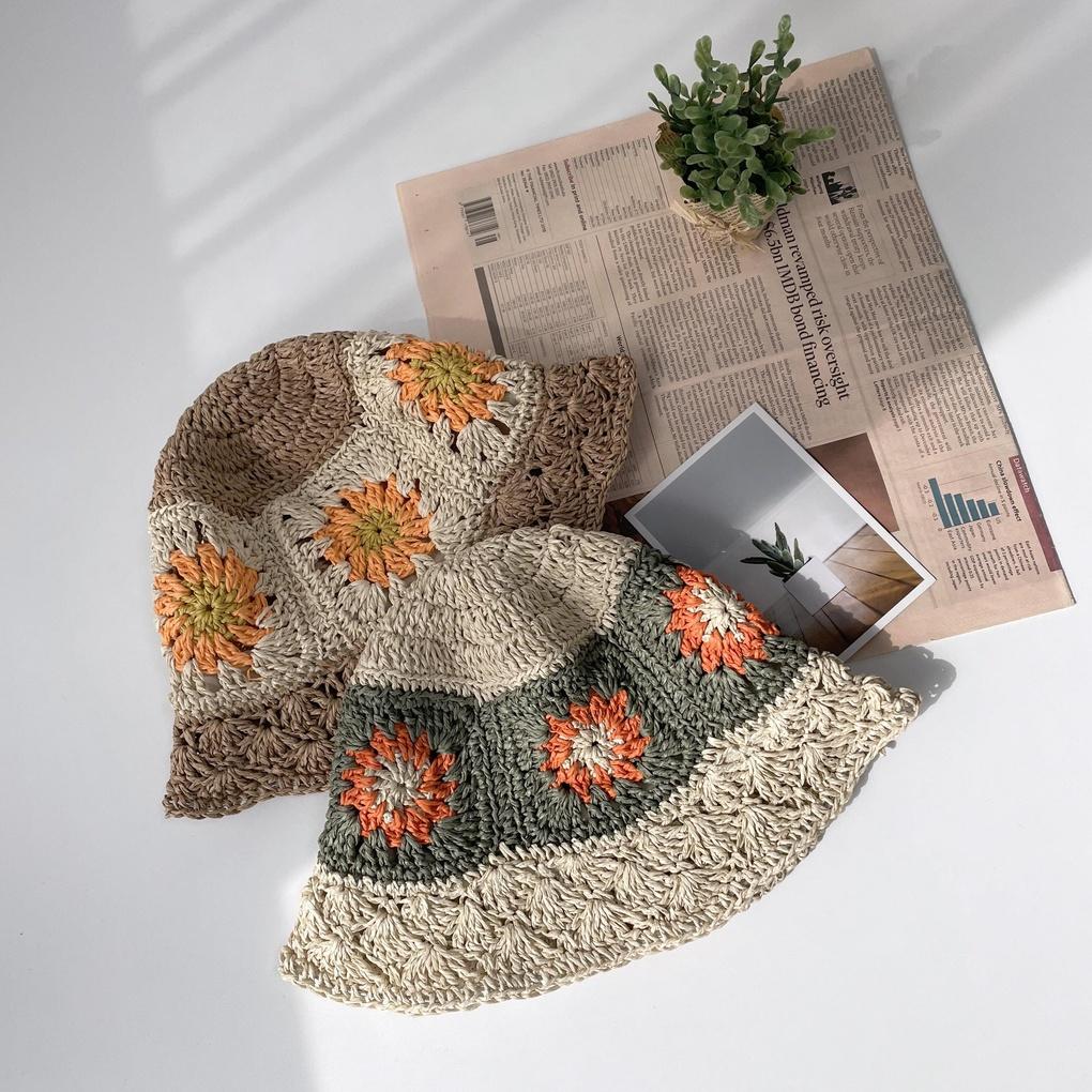 Men's and Women's Daily Bucket Hat Flower Knit Color Block Bucket Hat