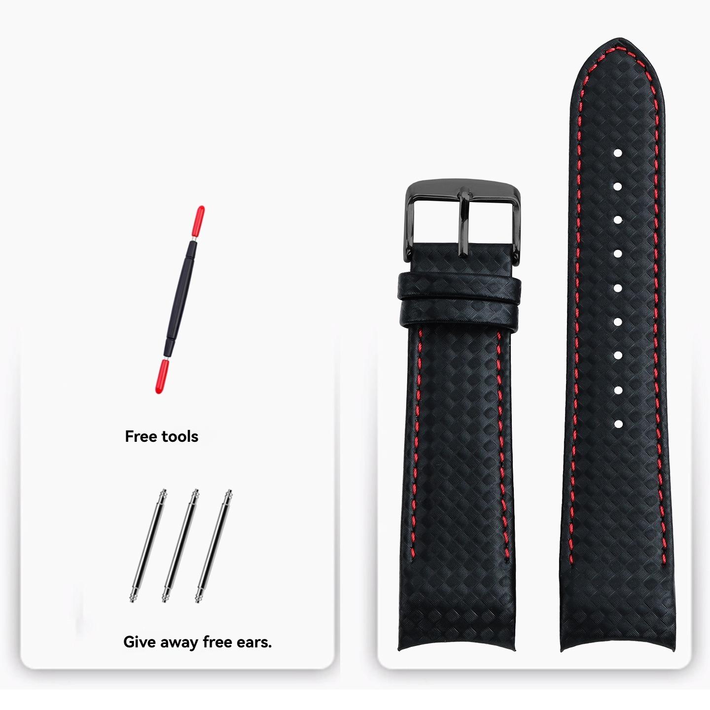 

22mm Curved Leather Watch Strap for Casio EQS-500C EQW-M600 ERA-200 EQW-M1000 Cowhide Watchband Carbon Fiber Pattern Bracelet 22mm-width