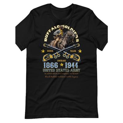 Taglie Europee T-Shirt Buffalo Soldiers - Storia Nera & Eredità Africana Maglietta con Design Buffalo Soldiers 65° Cavalleria & 809° Fanteria Pioniera