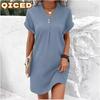 Fashion Summer Spring Solid Color Print Short Sleeve V-Neck Casual Dresses Unique Design