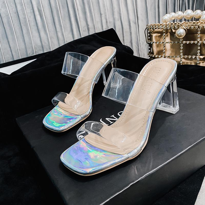 

Fashion transparent high heels sandals women clear band slippers sexy ladies colorful bottom transparent flip flops 2025 pantuflas mujer 34