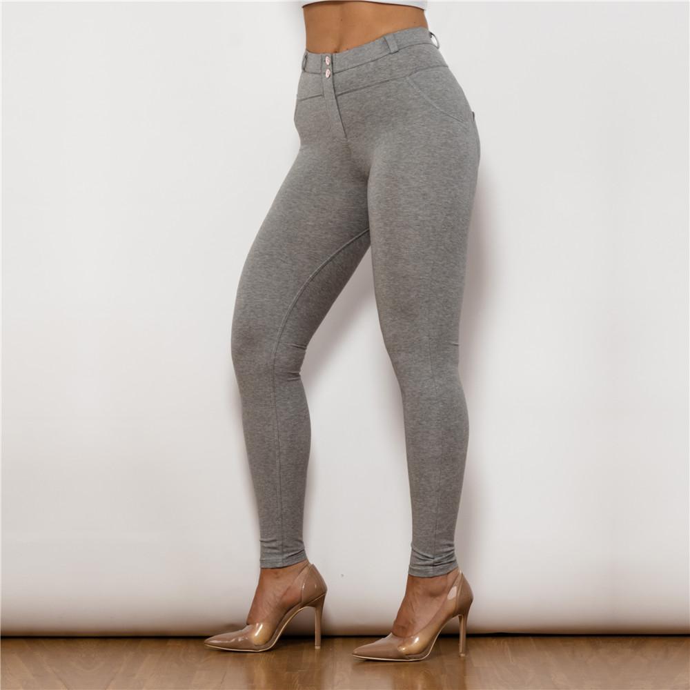 Shascullfites Melody Grey Workout Leggings Leg Shaping Tights Womens Exercise Fitness Stretch Buttons Fly Push Up Sexy Ladies