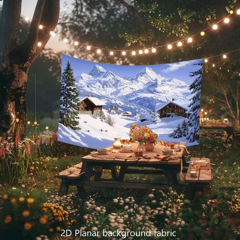 Swiss Matterhorn Snow Mountain Backdrop Winter Nature Background for Christmas & New Year Decoration